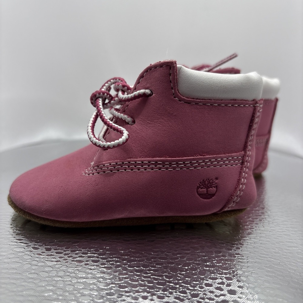 Timberland Baby Girl's Pink Suede Leather Soft Bottom Crib Boots 3